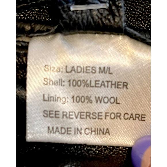 Womens Genuine Sheepskin Leather Gloves w 100% Wool Lining Black W Bow Sz M/L - Picture 4 of 9